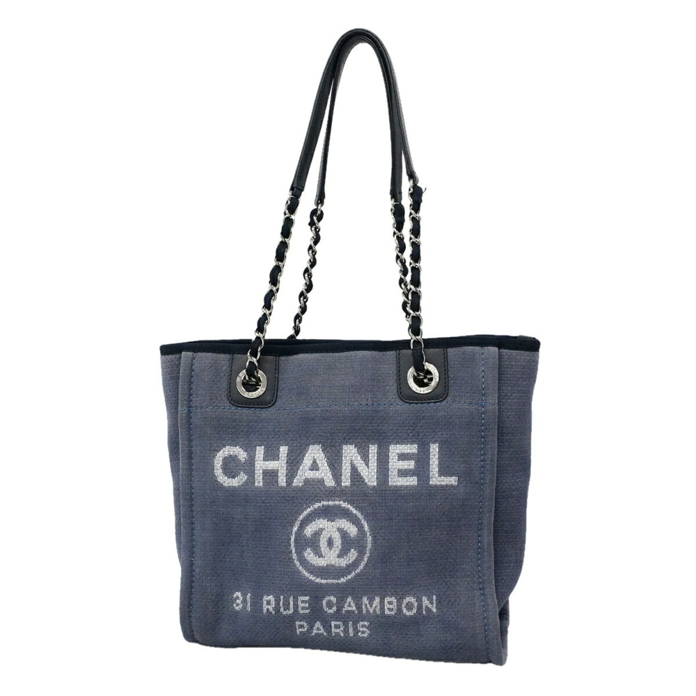 Chanel Deauville Canvas Chain Tote Bag, Navy, Women's
